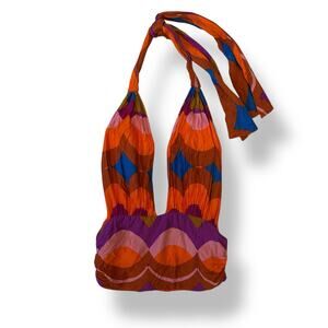 Olivaceous Patterned Halter Top Womens Size M Multicolor Bobo Beachy